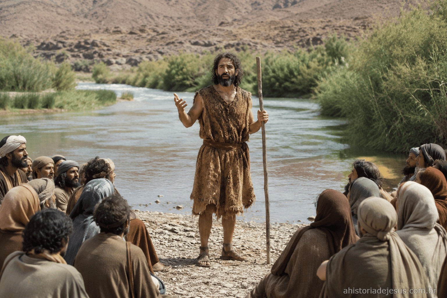 João Batista pregando no deserto às margens do Jordão
