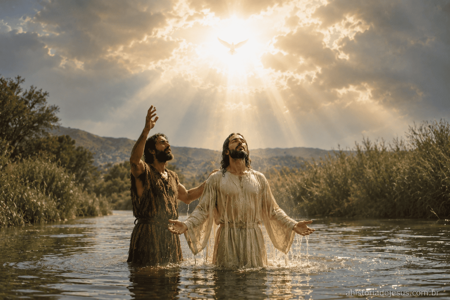 Os céus se abrindo sobre Jesus no Jordão