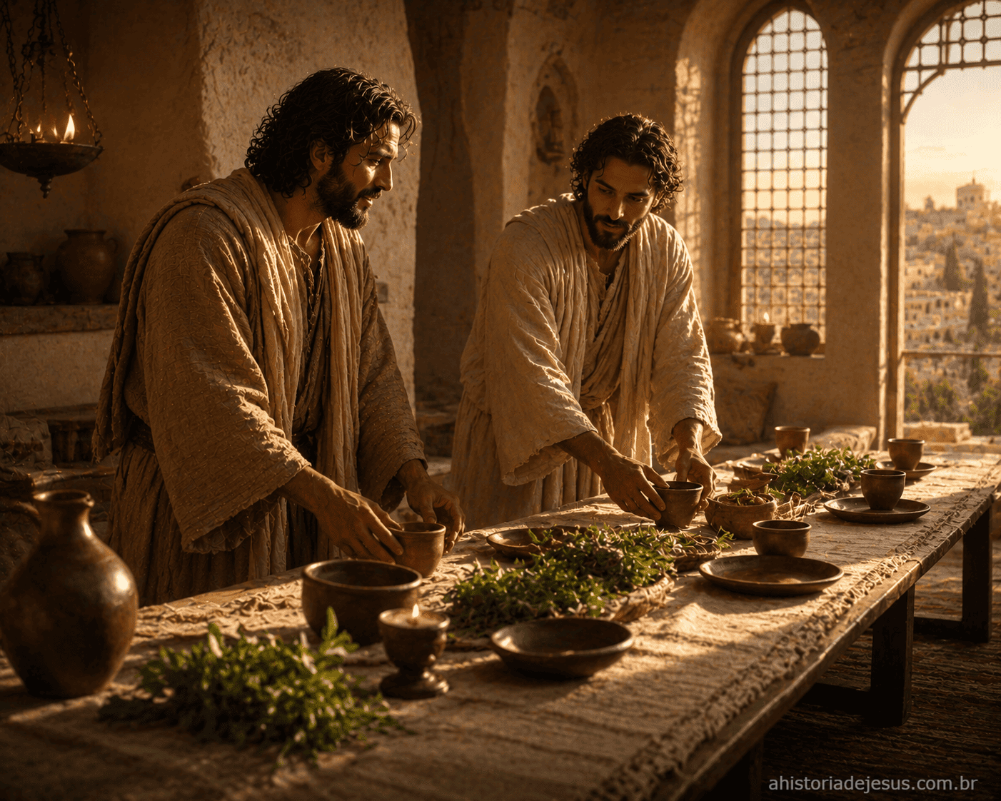 Pedro e João preparando o cenáculo para a Última Ceia